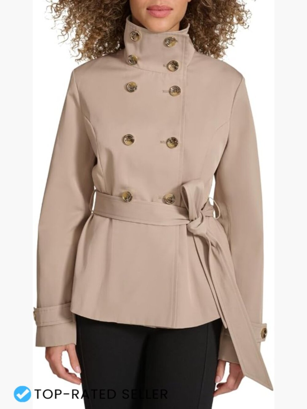 Short Peplum Trench Coat Button Front Funnel Collar Belted Fall Outerwear